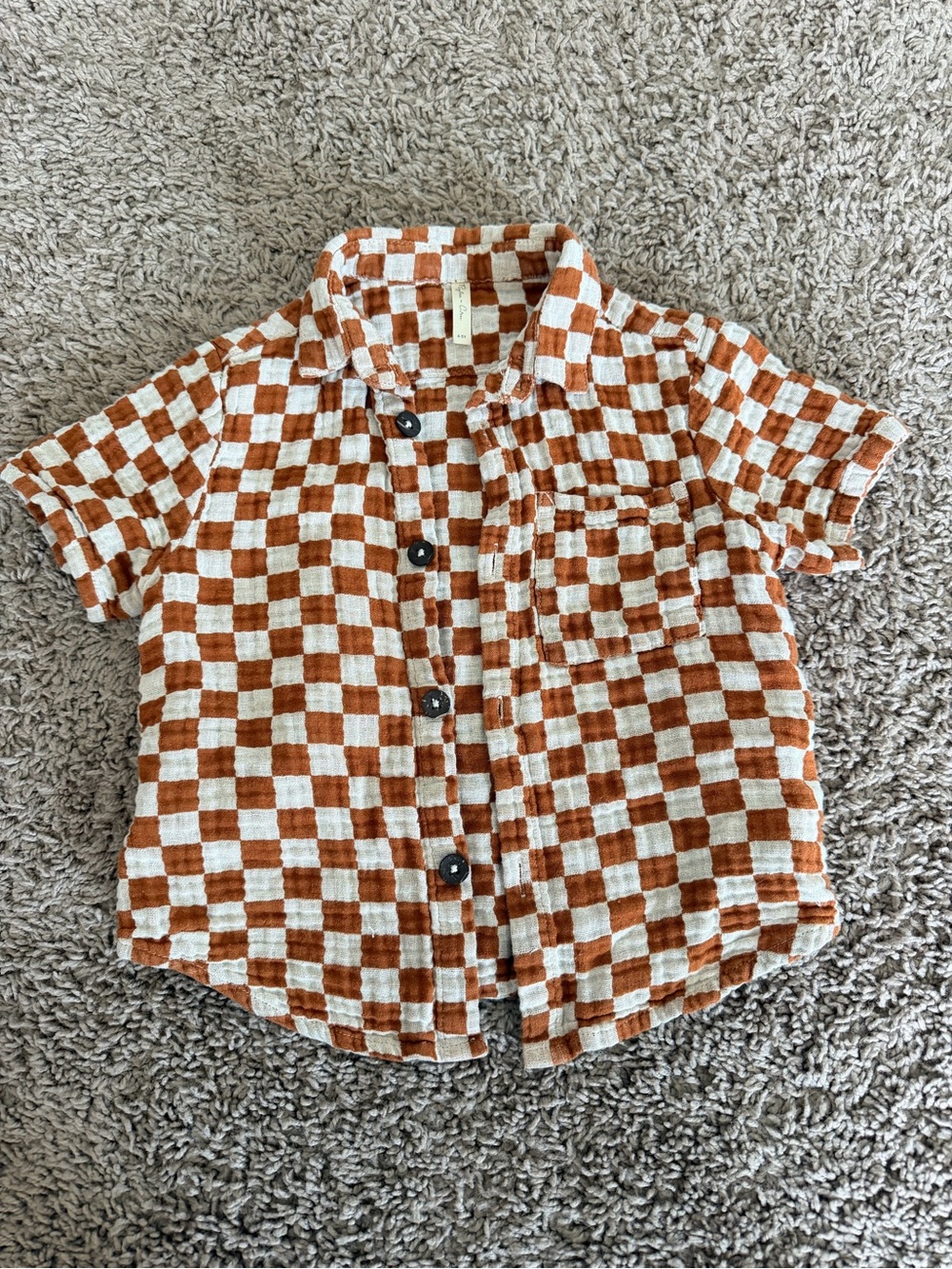 Kids Rylee & Cru Checkered Button-Up Shirt - Rust & White